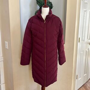 Women’s Talbot’s XL Down Puffer mid length winter coat jacket burgundy
